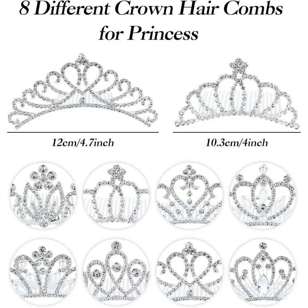 8 Pack Decorative Silver Metal Princess Birthday Party Prom Wedding Pearl Rhines